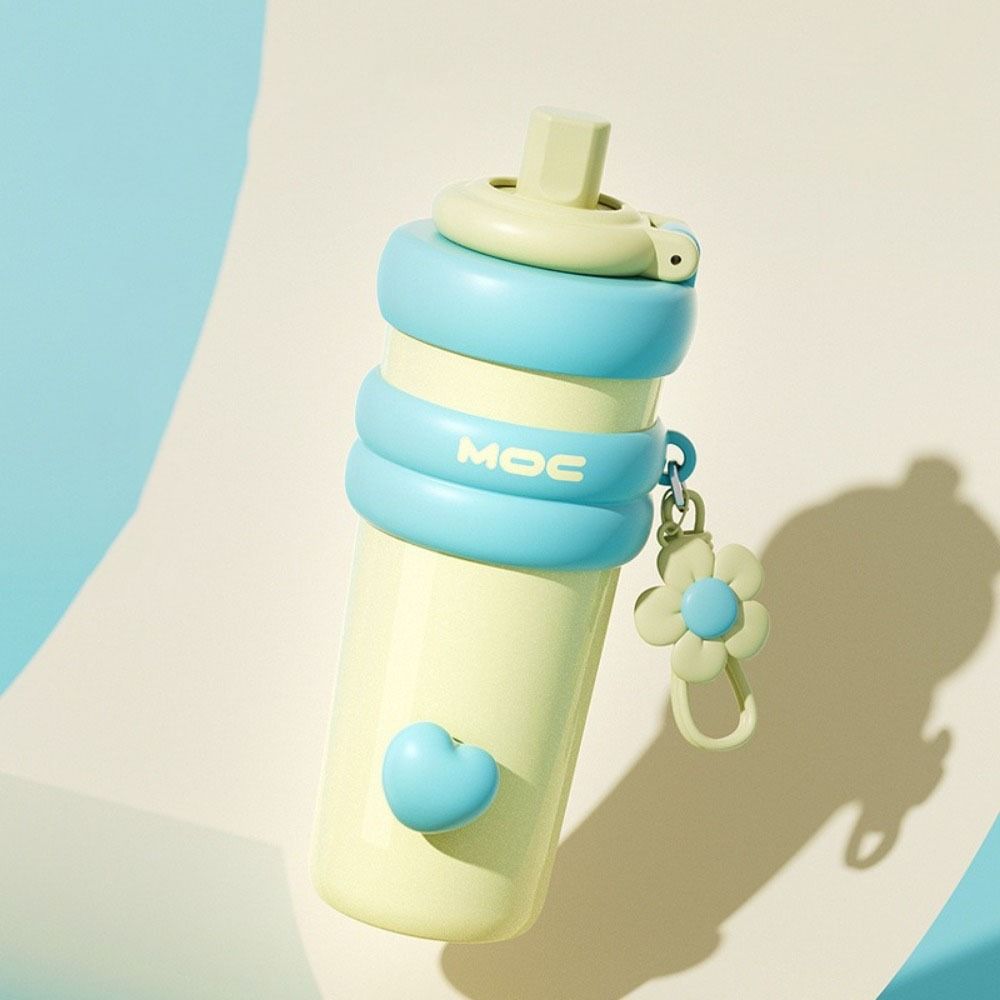 With Flower Pendant Straw  Vacuum Cup 750ml Thermos Water Bottle Portable Insulated Cup  Car