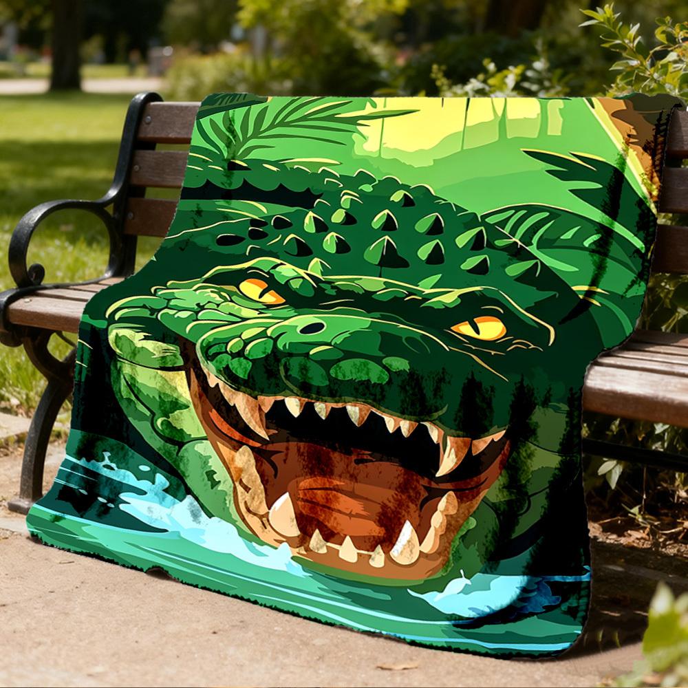 1pc Crocodile Print Throw Blanket Polyester Fiber, Lightweight Flannel, Soft & Warm, All Season Use for Outdoor, Camping Digital Print