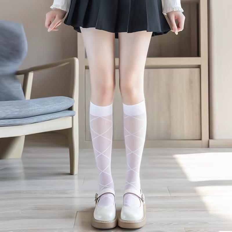 

Носки с узором крест-накрест, темные прозрачные универсальные гольфы, женские чулки, чулочно-носочные изделия One Size белый