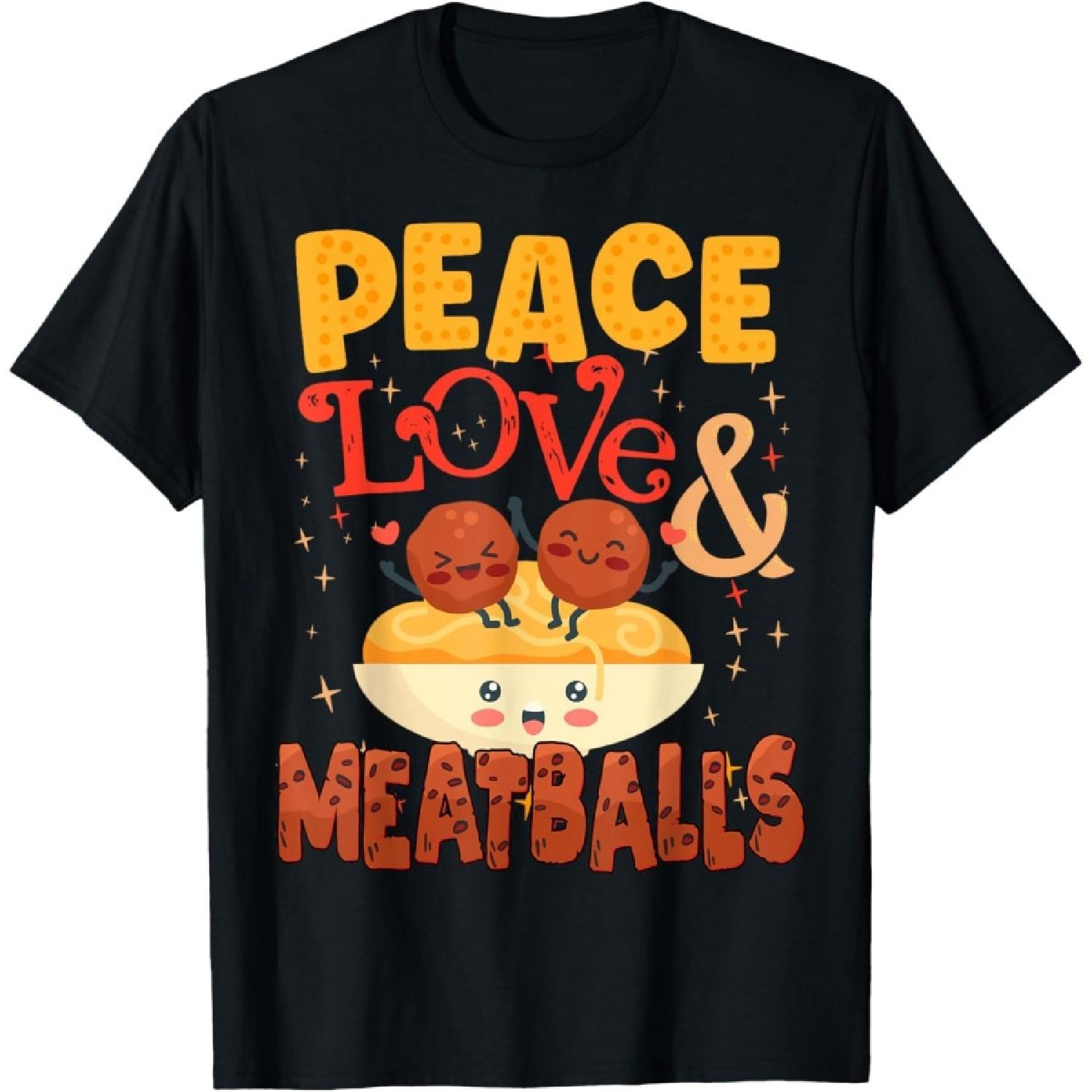 Funny Spaghetti And Meatballs Shirt Peace Love & Meatballs T-Shirt S