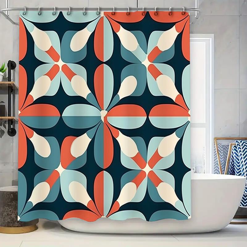 

Artistic Abstract Shower Curtain Blue Red Orange White Pattern Decorative Fabric Bath Curtains Modern Home Interior Design Decor W60H190(CM)-1 Pcs