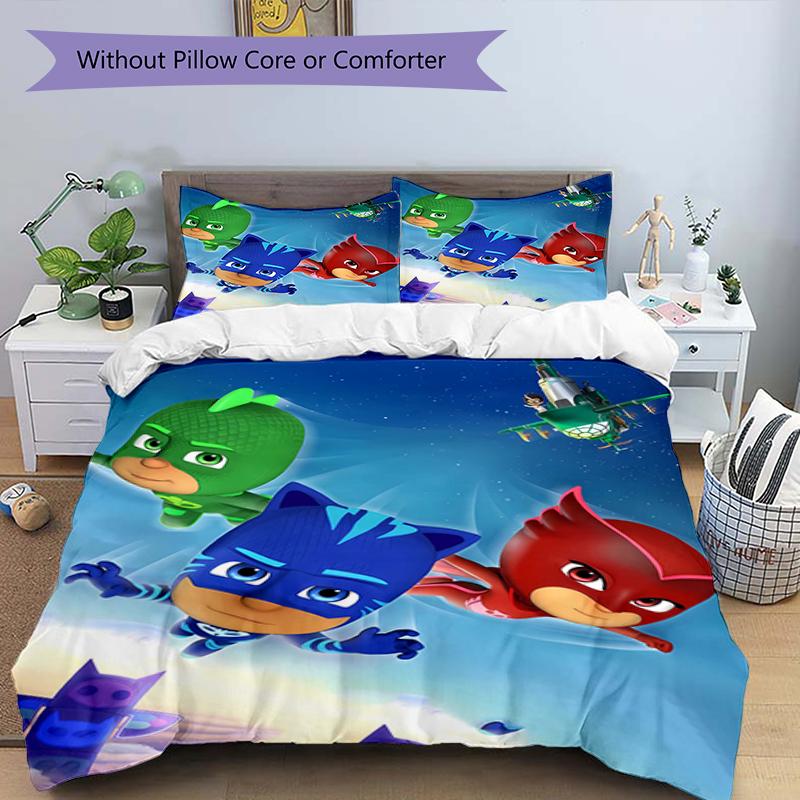 3pcs PJ Marks2 Design Cover Set - HD Printed Bedding with 1 Cover and 2 Pillowcases - Perfect for Home and Dorm Decor