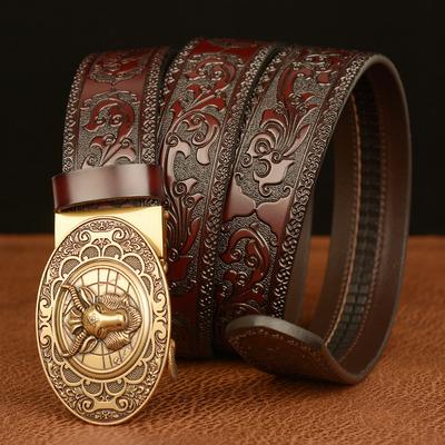 Fashion Men's Belt Casual Sheep Head Buckle Carved Belt Personality