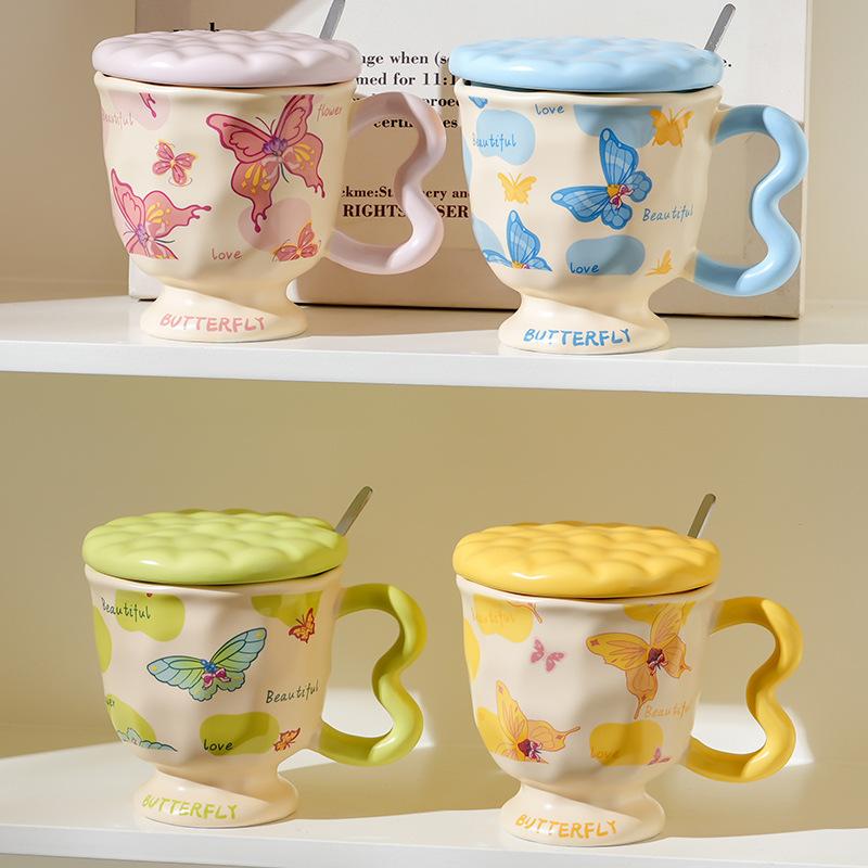 Small Fresh Dream Butterfly Goblet Office Girl High Value Water Cup Coffee Cup Breakfast Cup Mug 300ml