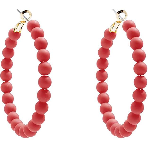 Colorful Vintage Large Circle Hoop Earrings for Women 80s 90s Neon Acrylic Round Beads Earring Minimalist Geometric Party Jewelry