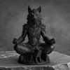 Yousheng 3D Printed Gothic Werewolf Meditation Statue, Zen Beast Warrior Sculpture with Round Base, Matte Black Fantasy Desk Decor, Unique Gift for