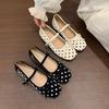 Ladies' Polka Dot Mary Jane Shoes, Women's Interior Height Increasing, Spring and Summer Bow Single Shoes with Skirt and Small Leather Shoes