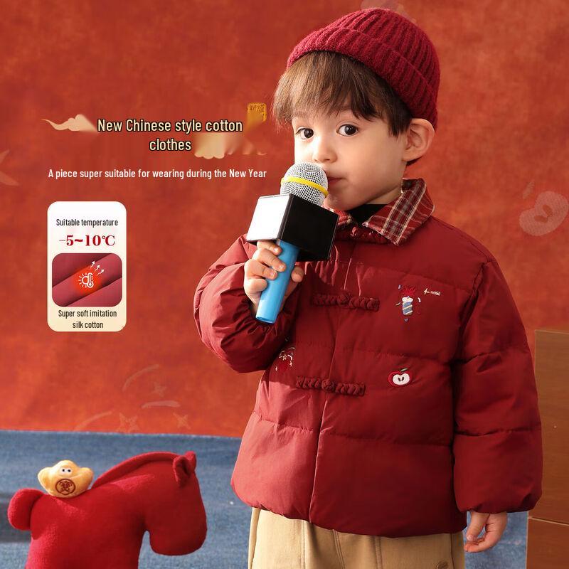 

LUSON Boy s New Chinese Style Red Padded Jacket with Polo Collar 100
