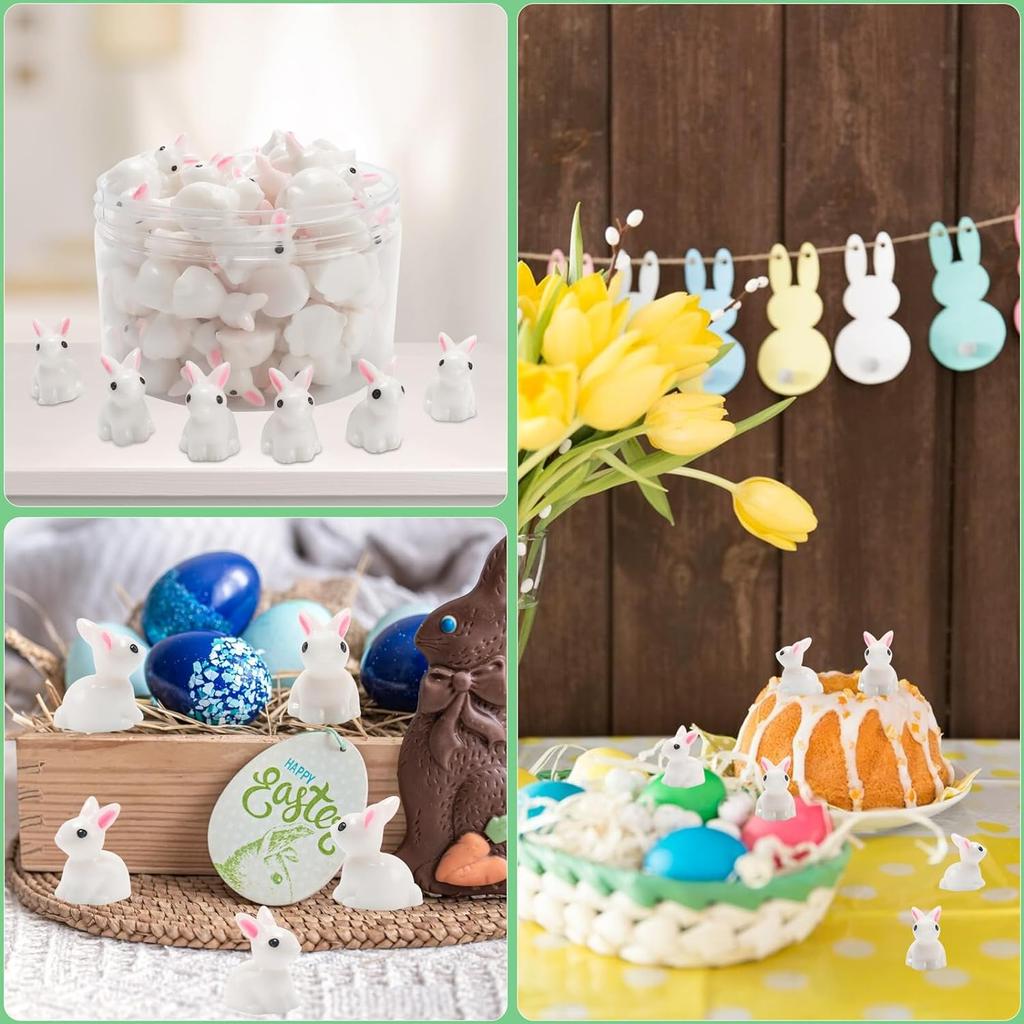 100/200Pcs Cute Mini Resin Bunnies Miniature Figures 3D Little White Rabbit Ornament Micro Landscape Dollhouse Decoration Diy