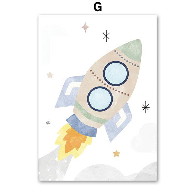 Sun Rainbow Moon Stars Planet Rocket Cartoon Explore Wall Art Canvas Painting Posters And Prints Pictures Baby Kids Room Decor
