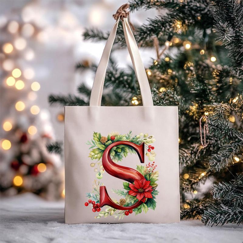Christmas letter flower print niche trend tote bag shoulder bag