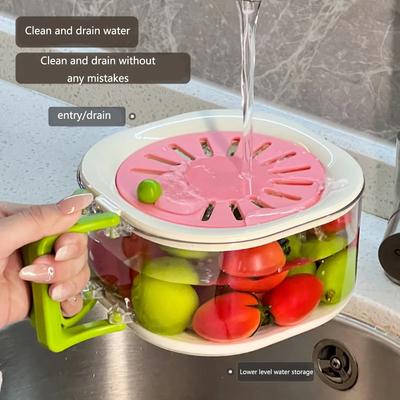 Double Layer Drain Basket, Household Fruit Basket With Lid, Cleaning And Filtering, 2-in-1 Thick Fruit Tray