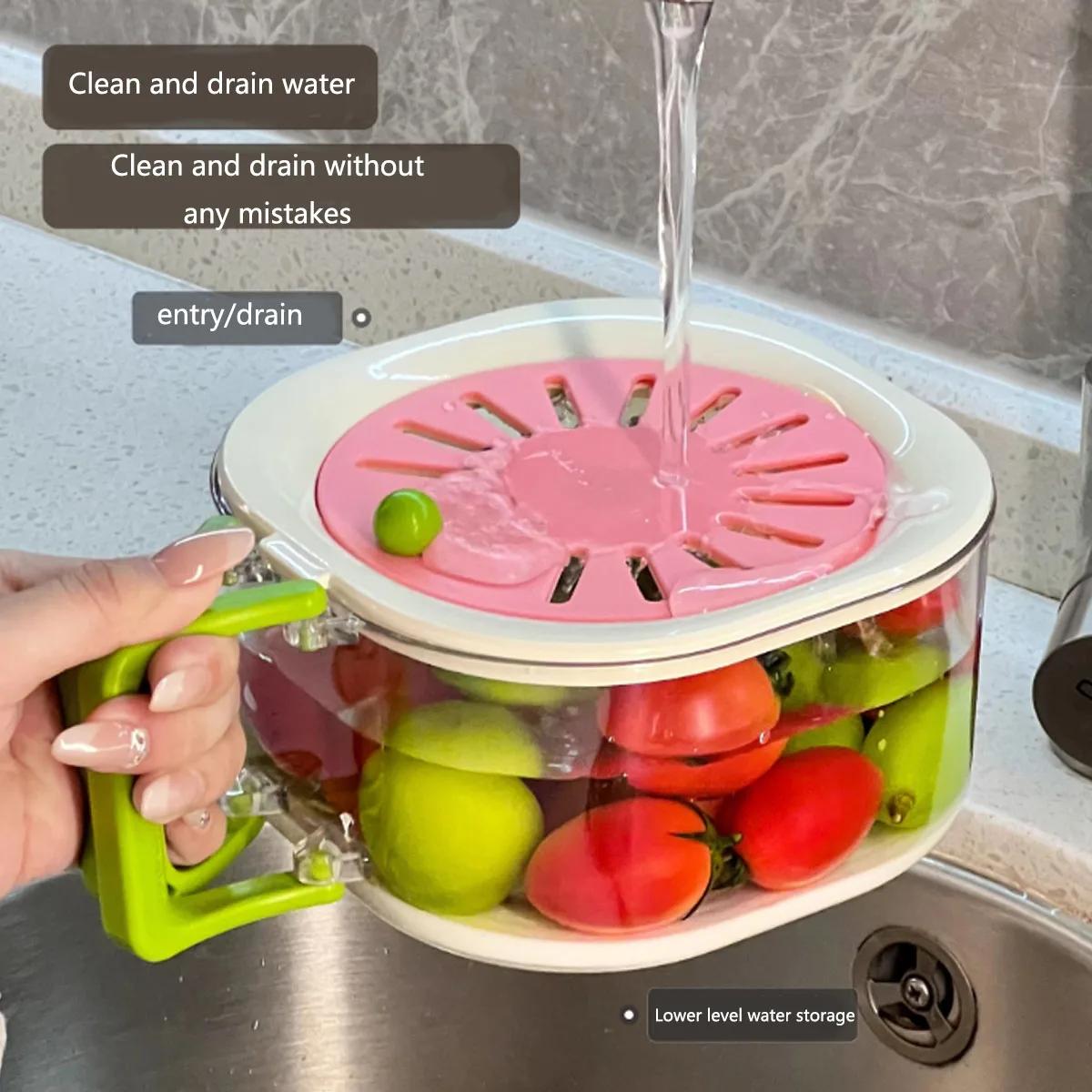 

Double Layer Drain Basket, Household Fruit Basket With Lid, Cleaning And Filtering, 2-in-1 Thick Fruit Tray рожевий