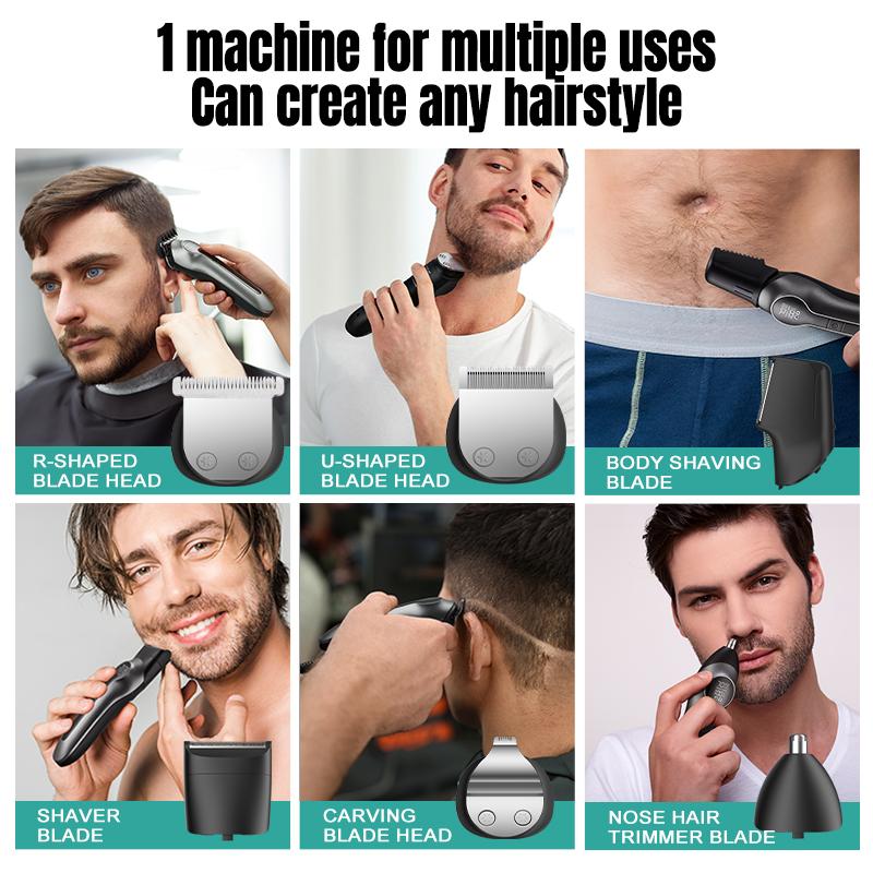 New Electric Hair Clipper Men's 6 in 1 Multifunctional Hair Clipper Digital Display High Power Shaver Nose Hair Remover Set