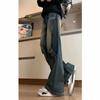 Trendy versatile ruffian handsome design deconstruction splicing jeans men's American high street straight loose wide-leg boys pants