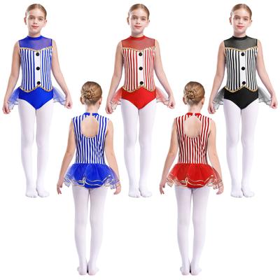 Kids Girls Sleeveless Sparkly Dance Leotard Halloween Ballet Gymnastics Leotard with Tutu Skirt Fancy Dance Costume