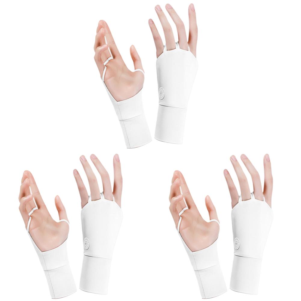 3-1Pairs Women Sun Protector Gloves Cool Breathable Open Fingered Gloves Ice Silk Hollow Palm Elastic for Outdoor Practice Glove