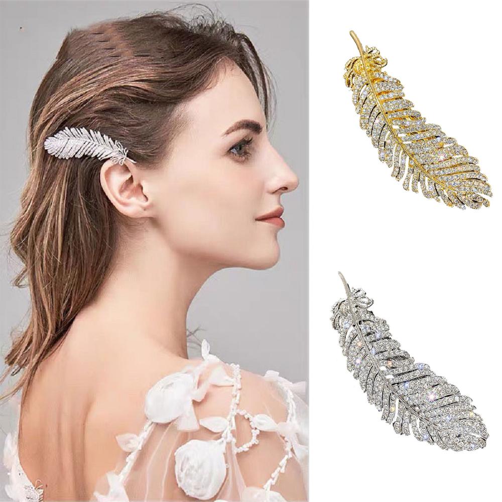 

Girls Bb Clip Large Rhinestone Feather Hair Clips Hair Side Clip Crystal Hairpins Women Barrette золотий