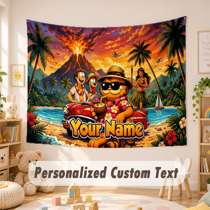 Custom Name Text Tapestry,Garfield Boho Wall Hanging, Decorative Backdrop Tapestry For Room