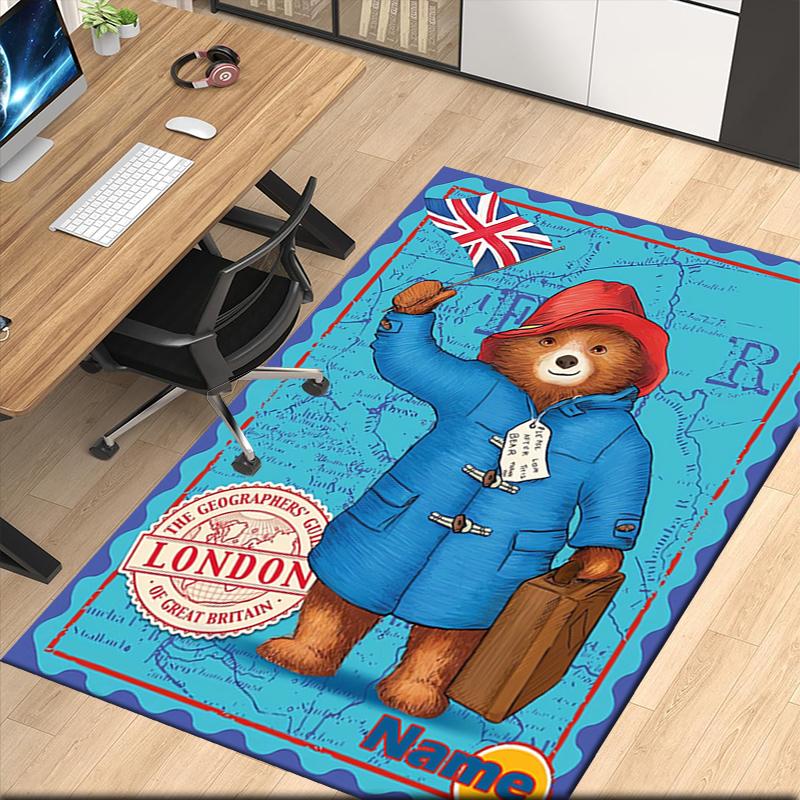 Custom Name Paddington Bear Printed Carpet, for Office Chair Living Room Bedroom Kitchen Room Decor Gifts.