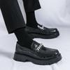 New four-season one-pedal loafers platform-soled heightening shoes black fashion men's casual British leather shoes
