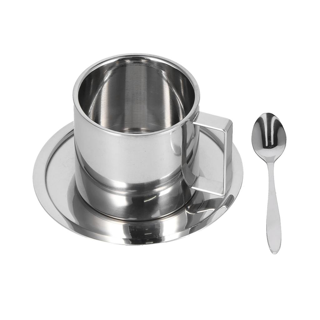Ensemble 3 pièces Tasse à café isotherme Ensemble Tasses à double paroi en acier inoxydable Tasse à thé au lait avec soucoupe Ensemble cuillère
