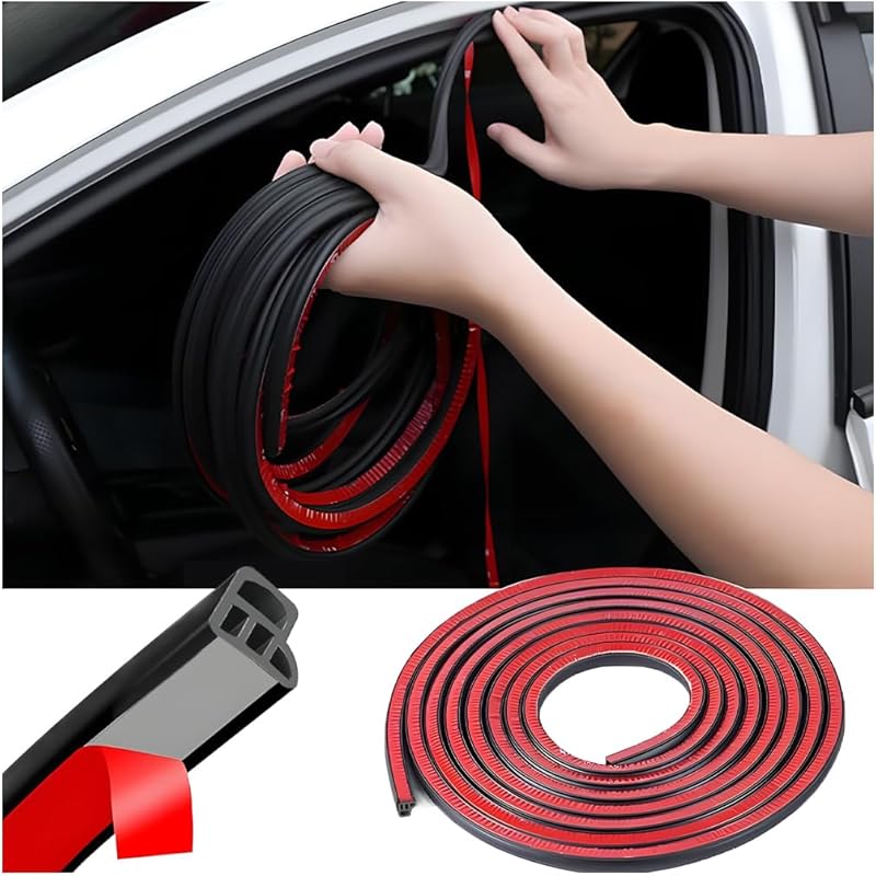 Mandark Car Door Seal Strip, Rubber Double Layer Vehicle Weather Stripping, 32.8Ft 5 Hole Soundproof Self Adhesive Automotive Sealing Strip