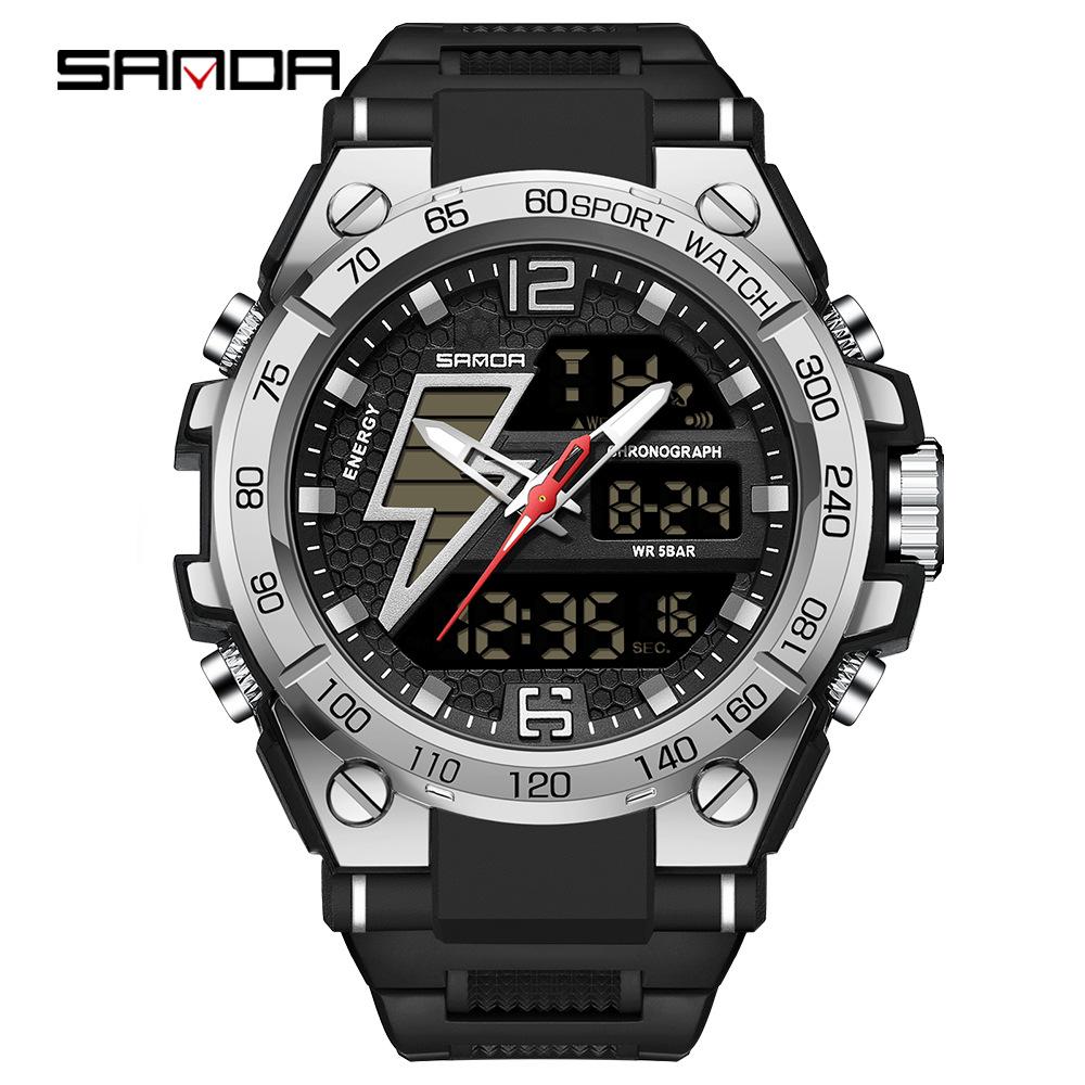 Sanda Men's Multifunctional Dual Display Luminous Waterproof Sports Watch for Teens