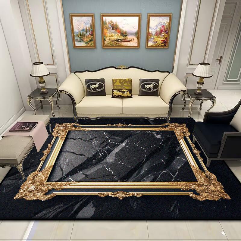 

Luxury Black Gold Striped Carpet Non-Slip Floor Mat for Living Room Bedroom Kitchen Bathroom Childrens Play Area 60x90cm