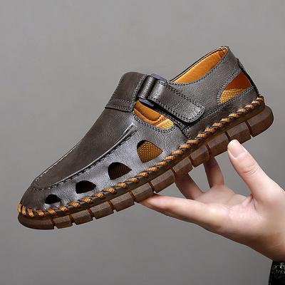 Fashion Genuine Leather Male Hollow Out Shoes New Quick Dry Men's Sandals Fashion Men Summer Casual Shoes Magic Glue Wading Aqua Shoes