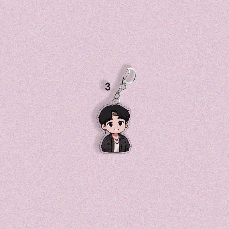 BTS Summer Casual Style Cartoon Keychain, Bangtan Boys Cartoon Figure Keyring, Kpop ARMY Fans Bag Charm(Jin RM Suga Jimin V J-Hope Jungkook)