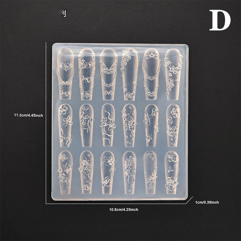 Nail Silicone Mold Cartoon Bow Flower Beads Line Carving Mold 3D Stamping Plate Nails Stencils Diy Manicure Tools Nail Art