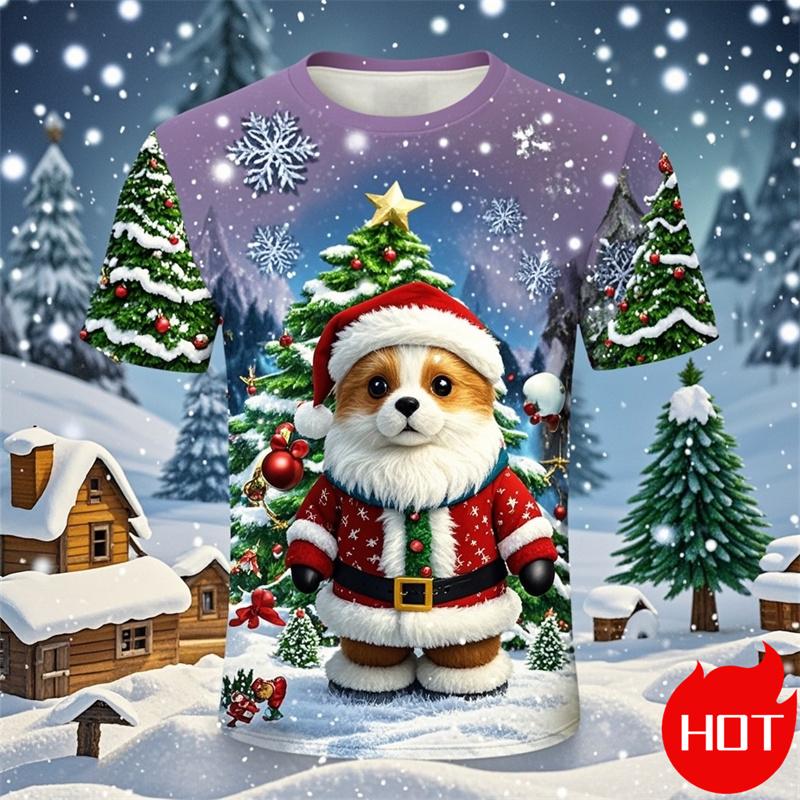 Summer Fashion 3D Print Merry Christmas T Shirt Cute Santa Xmas Christmas Trees Graphic T-shirts