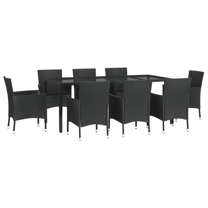 VidaXL Ensemble à manger jardin 9pcs et coussins noir résine tressée, ensemble à manger, ensemble à manger d'extérieur, 3187329