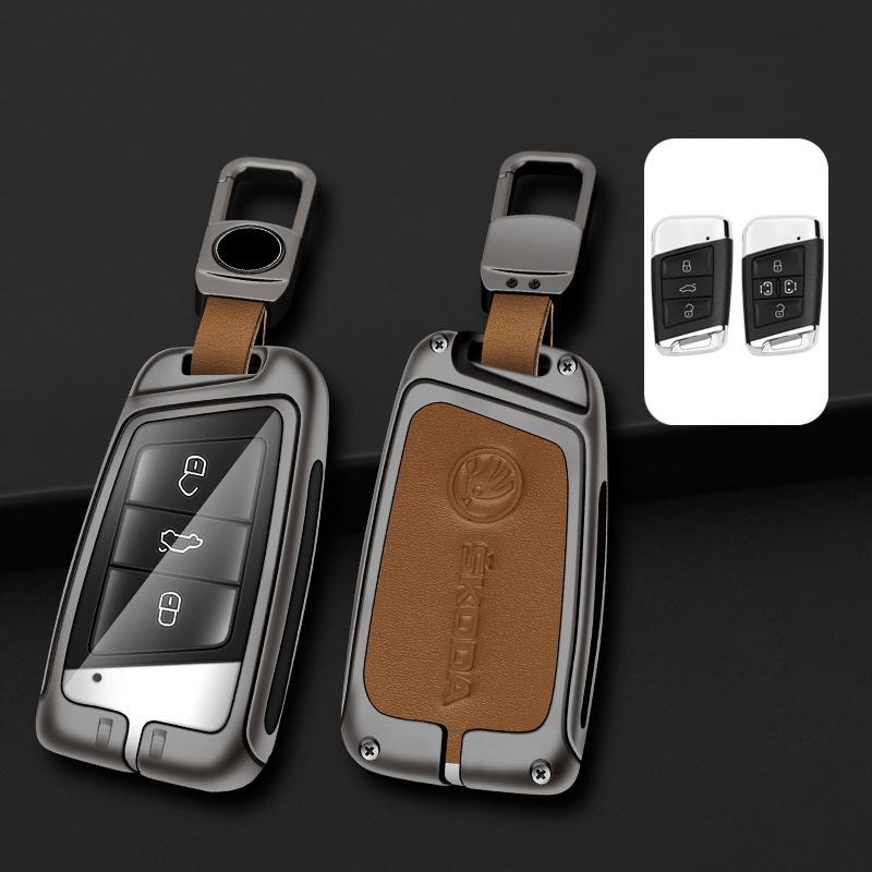AAAAM1 Zinc Alloy Car Smart Remote Key Case Bag Cover Holder Shell Fob For Skoda Superb A7 Karoq Kodiaq 2020 2021 Keychain Accessories