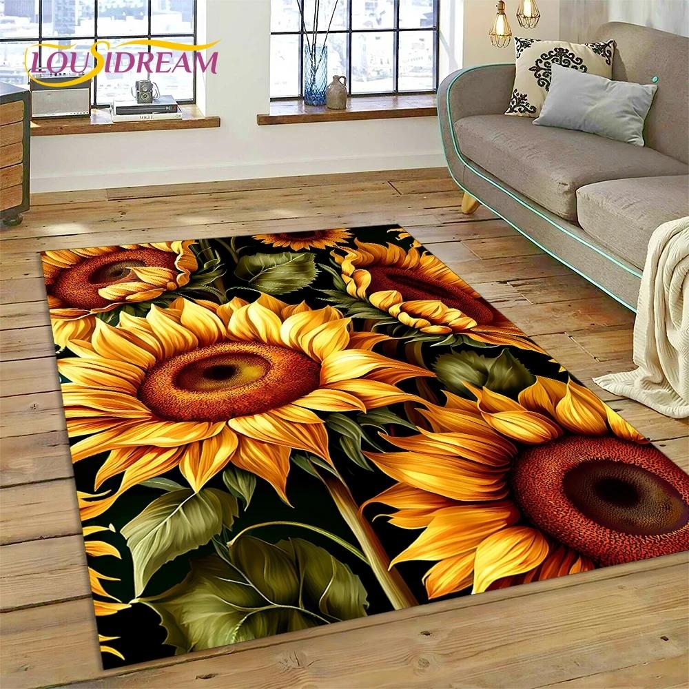 3D Dream Sun Flowers Nordic Daisy Rug Carpet for Living Room Bedroom Home Decor,Non-slip Decoration for Sofa Doormat Gifts Kid