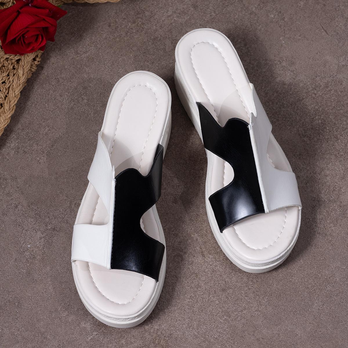 

Cross-shoe fish mouth slippers European and American color matching new muffin bottom slippers women wear slope heel cool slippers women 2025 summer 43