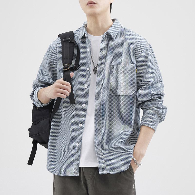 Retro Tooling Shirt Men's Stripes Loose Casual American Spring and Autumn New Lining
