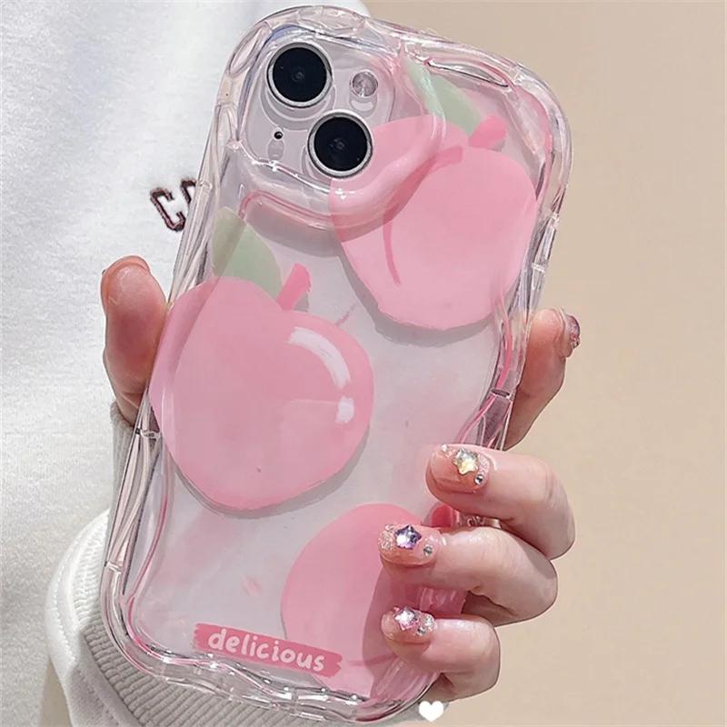 

Чохол для IPhone 15 Pro Max 14 11 13 12 Mini XR 6s 6 8 7 Plus X XS SE Flower Wavy Texture Pink Peach Cherry Soft Cover For iPhone 13