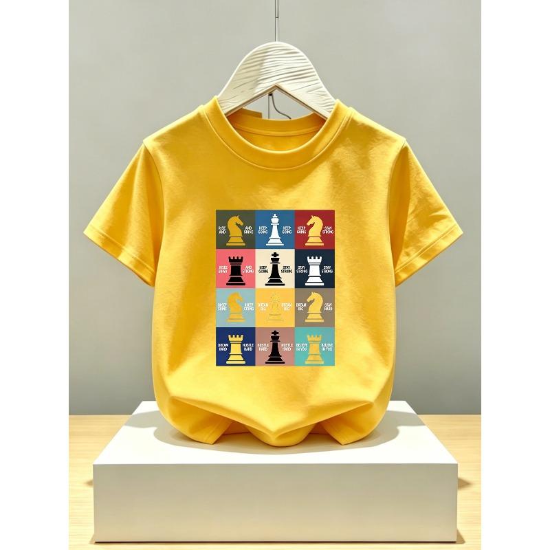 European sizes Cotton Short Sleeve T-Shirt for Kids, Round Neck, Trendy Brand, Simple and Fashionable Boys' Top, Soft, Breathable, Skin-Friendly