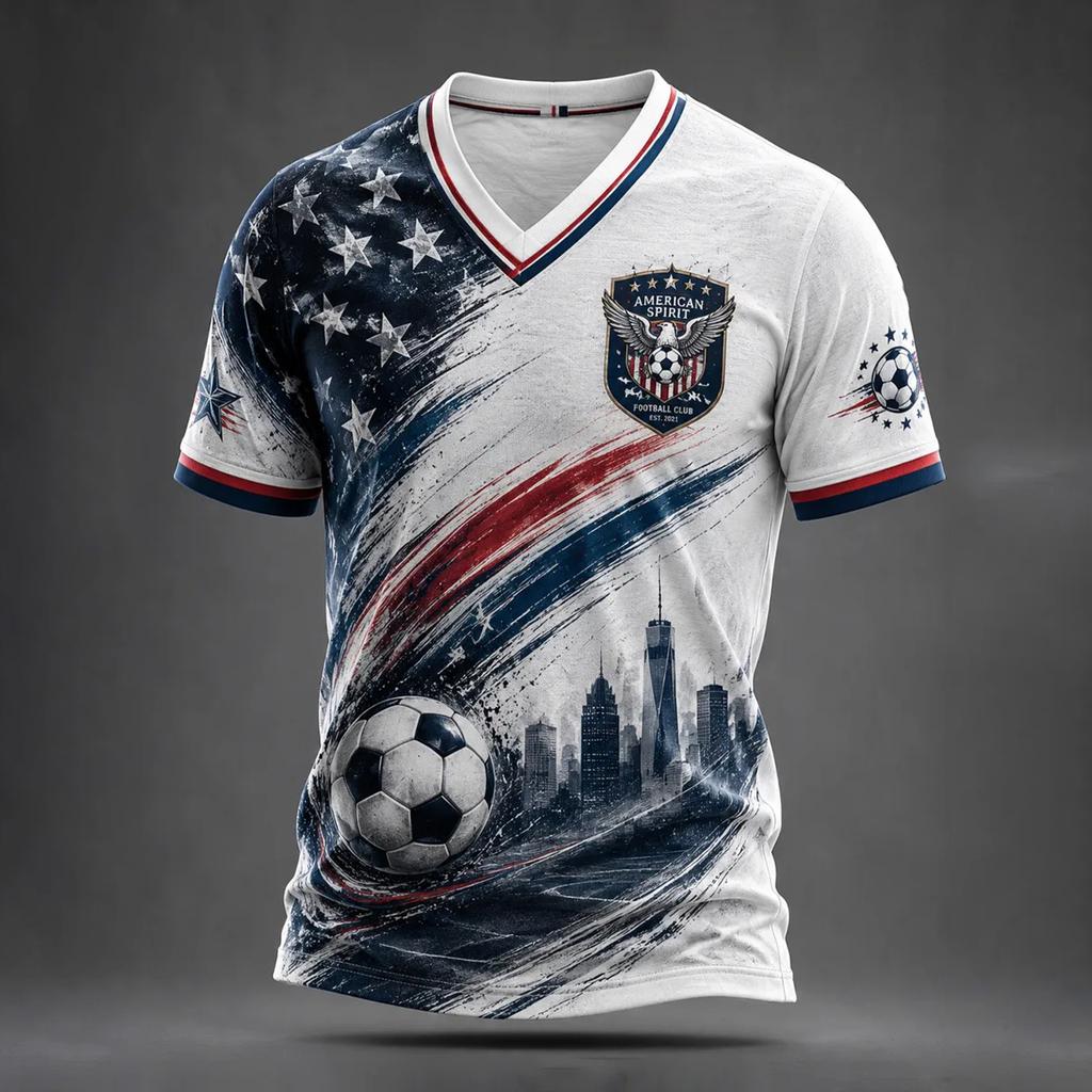 Men's Football Printed Round Neck T-Shirt for Sports Fans