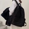 Rucksäcke Damen Einfarbig Schwarz Rucksack mit großer Kapazität Trendiger Harajuku Lässig Reißverschluss Wasserdichte Tasche Studenten Japanischer Stil Mochila