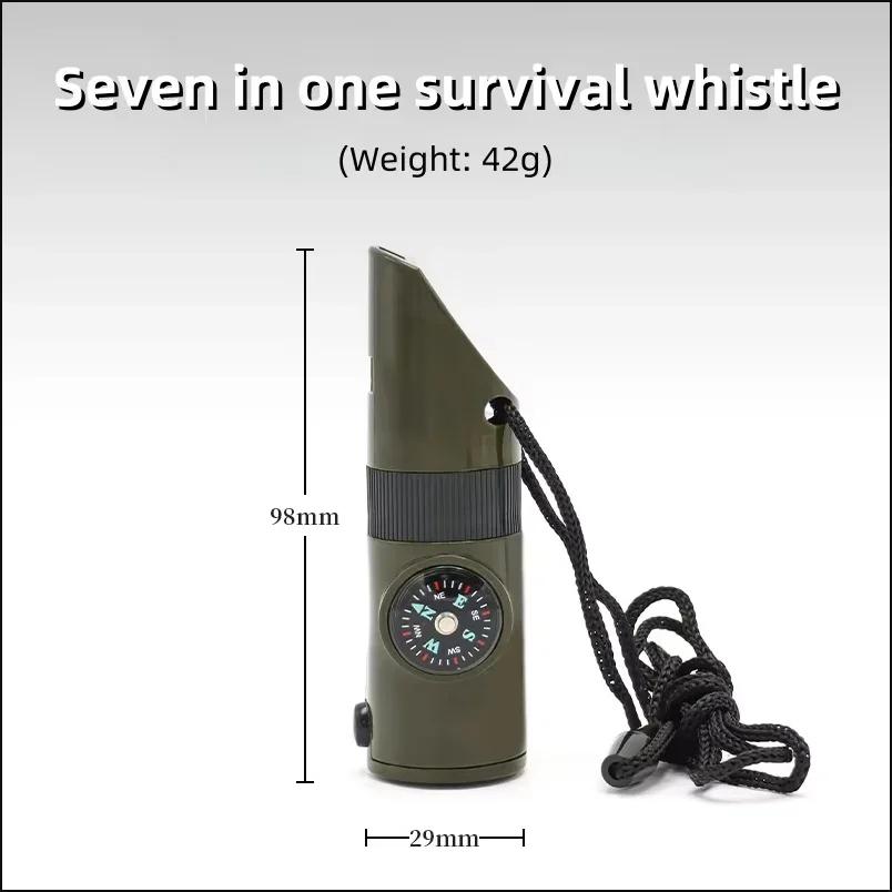 

Survival Whistle with Compass Thermometer LED Light Reflective Mirror Sealed Design for Outdoor Camping Hiking Emergency Gear зелений