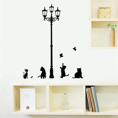 Kreativ Gör-det-själ Populär Antik Lampa Katter Och Fåglar Väggdekal Tecknad Heminredning