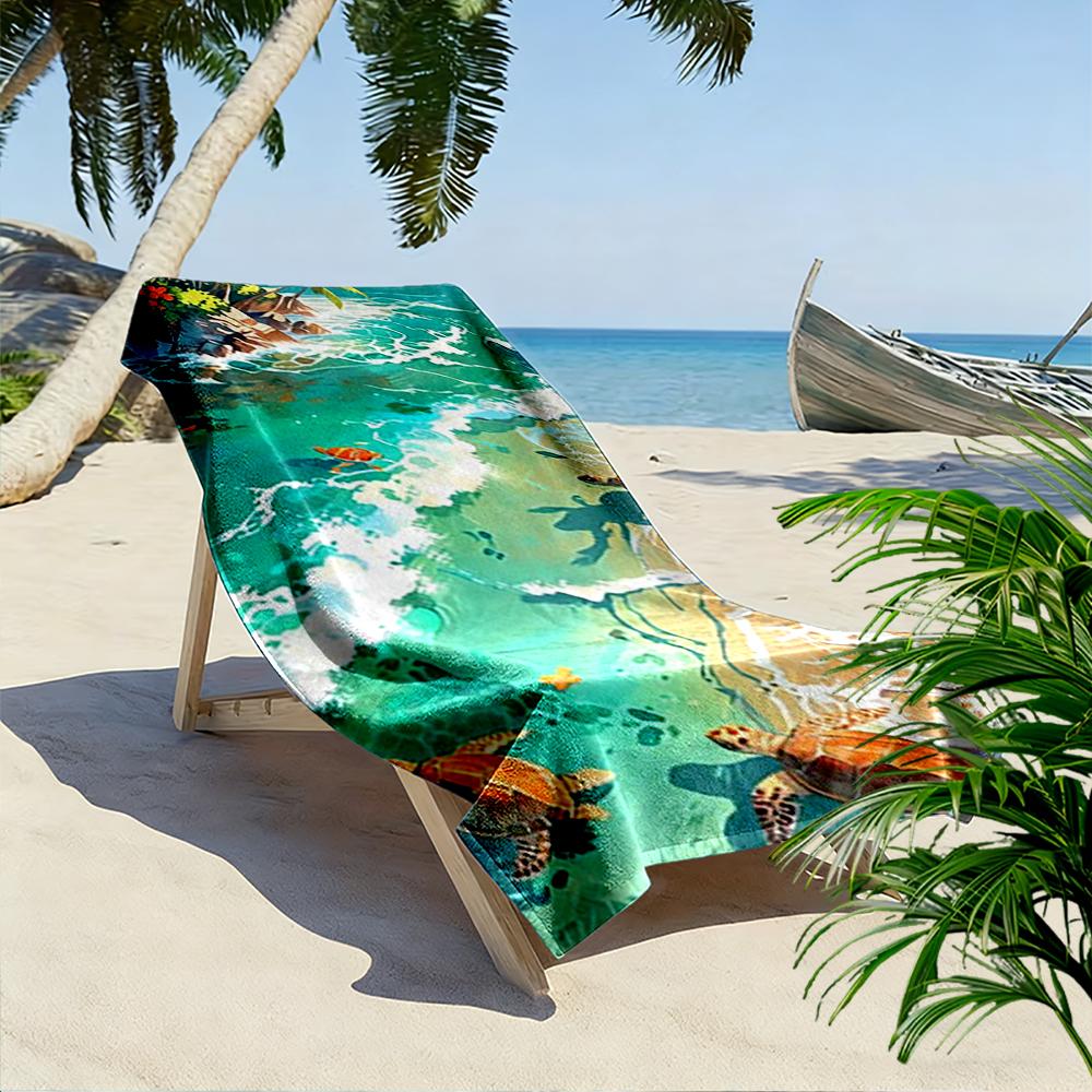 Sea Turtles and Beach Waves Design Beach towel quick-drying for travel outdoor sports jogging beach and swimming