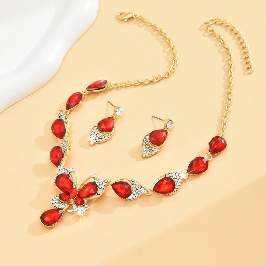 Latest Stylish Design Fancy Wedding Party Crystal Necklace Jewellery Set for Women