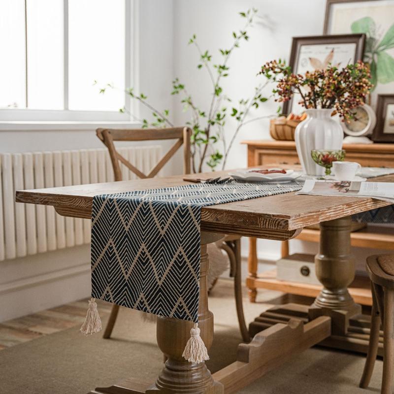 Nordic Simple Geometric Table Flag Fringe Living Room Dining Flag Long Strip Polyester Cotton Jacquard Decorative Tablecloth
