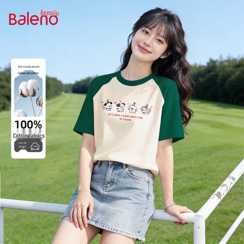 

Baleno Women s Loose Fit Cotton Raglan Sleeve T-Shirt with BNL Puppy Party Print XL