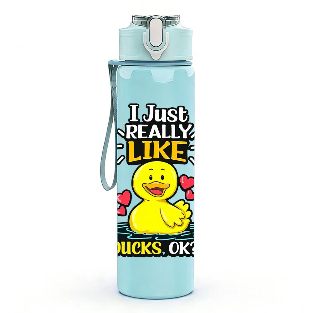 1PC Duck Duck Goose Joke Cartoon Print 750ml Color Plastic Sports Water Bottle Leakproof Flip Straw Lid Suitable for Sports Office Home Use