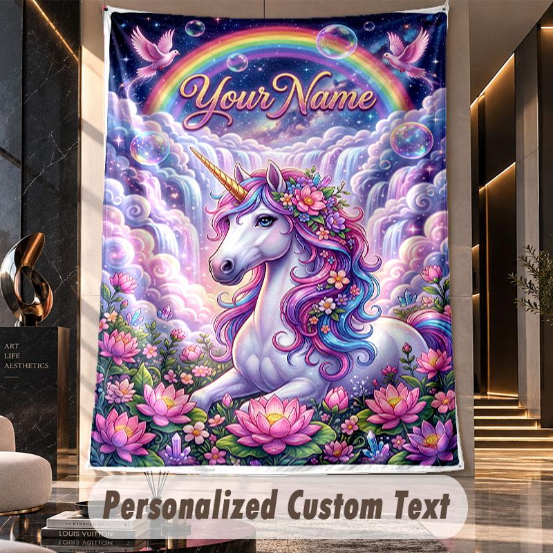 Unicorn (275) Theme Custom Tapestry Personalized Custom Name Text Wall Hanging Tapestry Home Decor Background Cloth